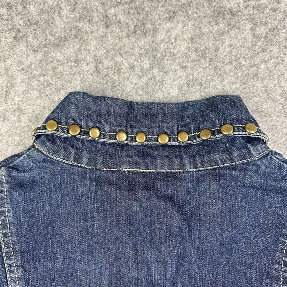 Studio West Denim Jean Jacket Womens M Blue Dark Wash Studded Western Trucker* - Picture 9 of 15